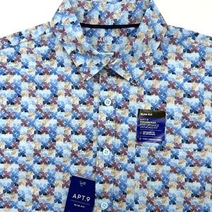 Apt .9 Slim Fit Men's Performance Short Sleeve Floral M Button Up Stretch NWT